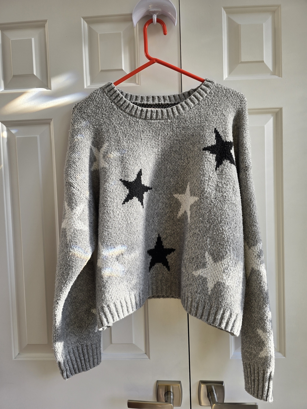 SO Gray Crewneck Sweater with Black & White Star Motifs